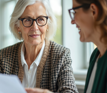 Zwei Generationen sitzen zu Besprechung zusammen