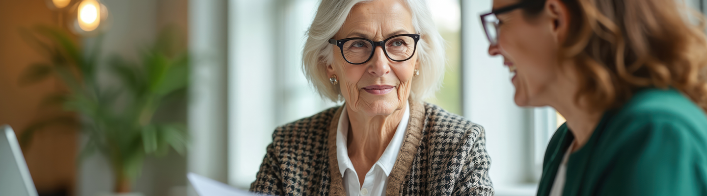 Zwei Generationen sitzen zu Besprechung zusammen